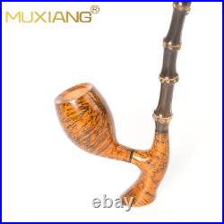 MUXIANG Briar Cavalier Tobacco Pipe Churchwarden Freehand Pipe Long Bamboo Stem