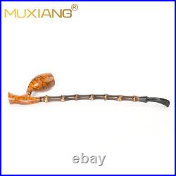 MUXIANG Briar Cavalier Tobacco Pipe Churchwarden Freehand Pipe Long Bamboo Stem