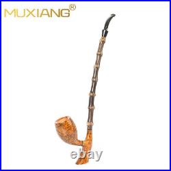 MUXIANG Briar Cavalier Tobacco Pipe Churchwarden Freehand Pipe Long Bamboo Stem