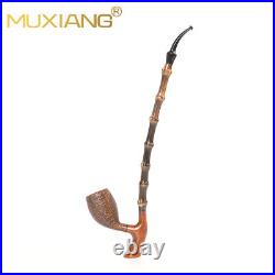 MUXIANG Briar Cavalier Tobacco Pipe Sandblasted Wooden Freehand Pipe Bamboo Stem