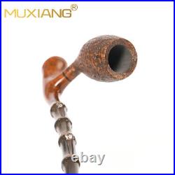 MUXIANG Briar Cavalier Tobacco Pipe Sandblasted Wooden Freehand Pipe Bamboo Stem