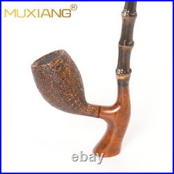 MUXIANG Briar Cavalier Tobacco Pipe Sandblasted Wooden Freehand Pipe Bamboo Stem