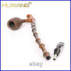 MUXIANG Briar Cavalier Tobacco Pipe Sandblasted Wooden Freehand Pipe Bamboo Stem