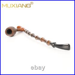 MUXIANG Briar Cavalier Tobacco Pipe Sandblasted Wooden Freehand Pipe Bamboo Stem
