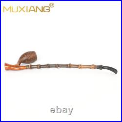 MUXIANG Briar Cavalier Tobacco Pipe Sandblasted Wooden Freehand Pipe Bamboo Stem