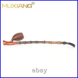 MUXIANG Briar Cavalier Tobacco Pipe Sandblasted Wooden Freehand Pipe Bamboo Stem