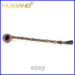 MUXIANG Briar Cavalier Tobacco Pipe Sandblasted Wooden Freehand Pipe Bamboo Stem