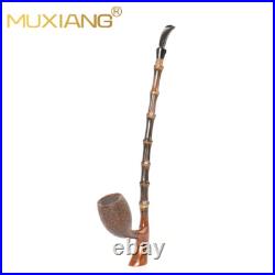 MUXIANG Briar Cavalier Tobacco Pipe Sandblasted Wooden Freehand Pipe Bamboo Stem