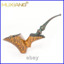 MUXIANG Briar Cherrywood Tobacco Pipe Wooden Smooth Poker Pipe Bent Ebonite Stem