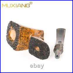 MUXIANG Briar Cherrywood Tobacco Pipe Wooden Smooth Poker Pipe Bent Ebonite Stem
