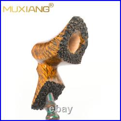 MUXIANG Briar Cherrywood Tobacco Pipe Wooden Smooth Poker Pipe Bent Ebonite Stem