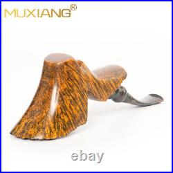 MUXIANG Briar Cherrywood Tobacco Pipe Wooden Smooth Poker Pipe Bent Ebonite Stem
