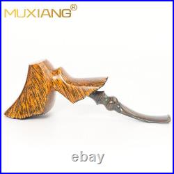 MUXIANG Briar Cherrywood Tobacco Pipe Wooden Smooth Poker Pipe Bent Ebonite Stem