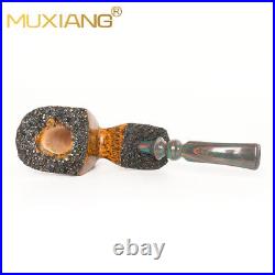 MUXIANG Briar Cherrywood Tobacco Pipe Wooden Smooth Poker Pipe Bent Ebonite Stem