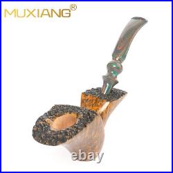 MUXIANG Briar Cherrywood Tobacco Pipe Wooden Smooth Poker Pipe Bent Ebonite Stem
