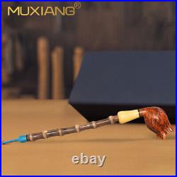 MUXIANG Briar Churchwarden Pipe Handmade Smooth Tobacco Smoking Pipe Bamboo Stem