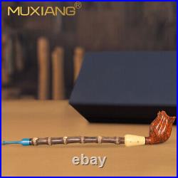 MUXIANG Briar Churchwarden Pipe Handmade Smooth Tobacco Smoking Pipe Bamboo Stem