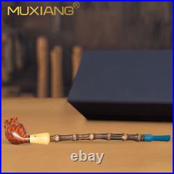 MUXIANG Briar Churchwarden Pipe Handmade Smooth Tobacco Smoking Pipe Bamboo Stem