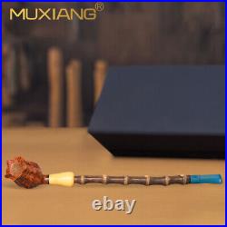 MUXIANG Briar Churchwarden Pipe Handmade Smooth Tobacco Smoking Pipe Bamboo Stem