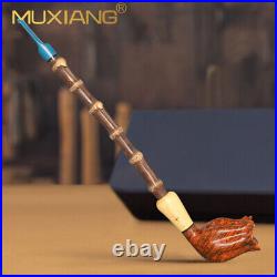 MUXIANG Briar Churchwarden Pipe Handmade Smooth Tobacco Smoking Pipe Bamboo Stem