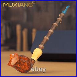 MUXIANG Briar Churchwarden Pipe Handmade Smooth Tobacco Smoking Pipe Bamboo Stem