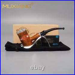 MUXIANG Briar Cigar Pipe 9mm Poker Tobacco Pipe Cigar Tip Holder Fit 52-58 Ring