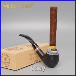 MUXIANG Briar Cigar Pipe 9mm Wooden Tobacco Pipe Cigar Tip Holder Fit 52-58 Ring