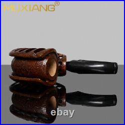 MUXIANG Briar Freehand Tobacco Pipe Rustic Calabash Pipe Wooden Smoking Pipe
