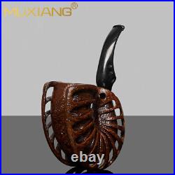 MUXIANG Briar Freehand Tobacco Pipe Rustic Calabash Pipe Wooden Smoking Pipe