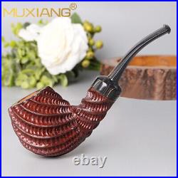 MUXIANG Briar Freehand Tobacco Pipe Rustic Smoking Pipe Rusticated Ebonite Stem