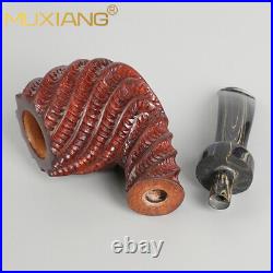 MUXIANG Briar Freehand Tobacco Pipe Rustic Smoking Pipe Rusticated Ebonite Stem