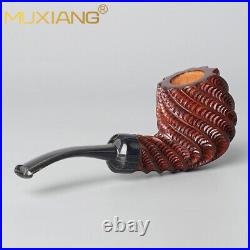 MUXIANG Briar Freehand Tobacco Pipe Rustic Smoking Pipe Rusticated Ebonite Stem