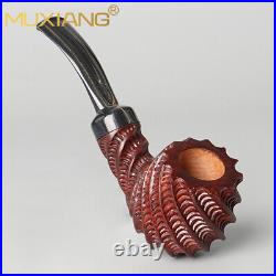 MUXIANG Briar Freehand Tobacco Pipe Rustic Smoking Pipe Rusticated Ebonite Stem