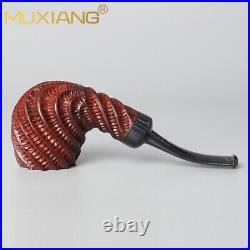 MUXIANG Briar Freehand Tobacco Pipe Rustic Smoking Pipe Rusticated Ebonite Stem