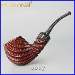 MUXIANG Briar Freehand Tobacco Pipe Rustic Smoking Pipe Rusticated Ebonite Stem