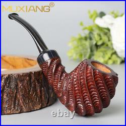MUXIANG Briar Freehand Tobacco Pipe Rustic Smoking Pipe Rusticated Ebonite Stem