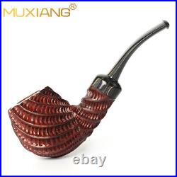 MUXIANG Briar Freehand Tobacco Pipe Rustic Smoking Pipe Rusticated Ebonite Stem