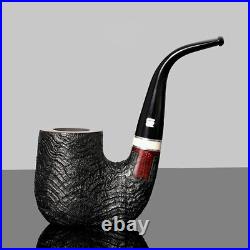 MUXIANG Briar Freehand Tobacco Pipe Sandblasted Sitter Oom Paul Pipe Bent Stem
