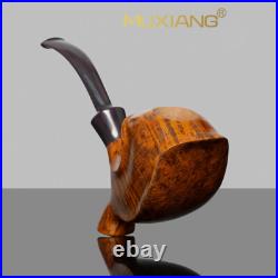MUXIANG Briar Freehand Tobacco Pipe Smooth Sitter Smoking Pipe Bent Ebonite Stem