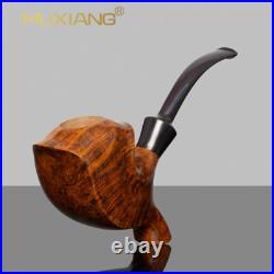 MUXIANG Briar Freehand Tobacco Pipe Smooth Sitter Smoking Pipe Bent Ebonite Stem