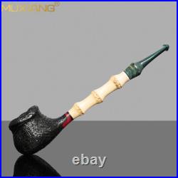 MUXIANG Briar Freehand Tobacco Pipe Wooden Sandblasted Smoking Pipe Bamboo Stem