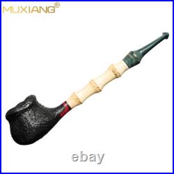 MUXIANG Briar Freehand Tobacco Pipe Wooden Sandblasted Smoking Pipe Bamboo Stem