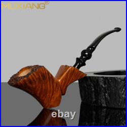 MUXIANG Briar Freehand Tobacco Pipe Wooden Smooth Poker Pipe Bent Ebonite Stem