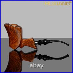MUXIANG Briar Freehand Tobacco Pipe Wooden Smooth Poker Pipe Bent Ebonite Stem