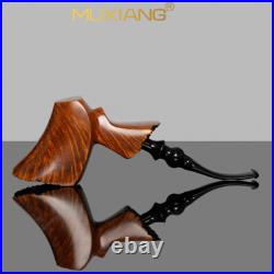 MUXIANG Briar Freehand Tobacco Pipe Wooden Smooth Poker Pipe Bent Ebonite Stem