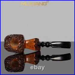MUXIANG Briar Freehand Tobacco Pipe Wooden Smooth Poker Pipe Bent Ebonite Stem