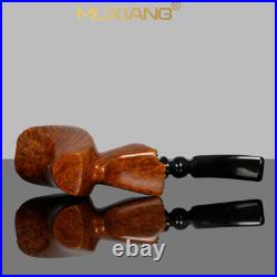 MUXIANG Briar Freehand Tobacco Pipe Wooden Smooth Poker Pipe Bent Ebonite Stem