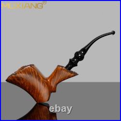 MUXIANG Briar Freehand Tobacco Pipe Wooden Smooth Poker Pipe Bent Ebonite Stem