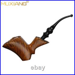MUXIANG Briar Freehand Tobacco Pipe Wooden Smooth Poker Pipe Bent Ebonite Stem