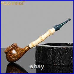 MUXIANG Briar Freehand Tobacco Pipe Wooden Smooth Smoking Pipe Bamboo Stem